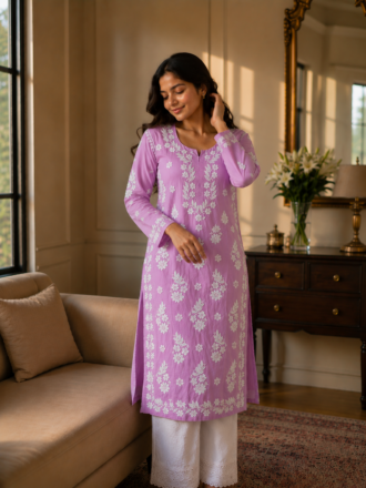 EOSS Handworked Rayon Chikankari Kurti for Women – Straight Fit Embroidered Ethnic Wear