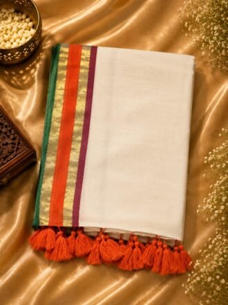 Premium 120 Count Mul Cotton Saree Green and Orange