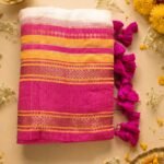 Handwoven 120 Count Mul Cotton Saree – Pink Yellow Contrast