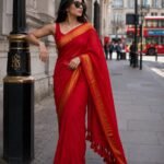 48 Hour | Elegant Red Mul Cotton Saree with Gold Border & Tassels