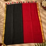 Premium Half & Half Mul Cotton Saree in Black & Red