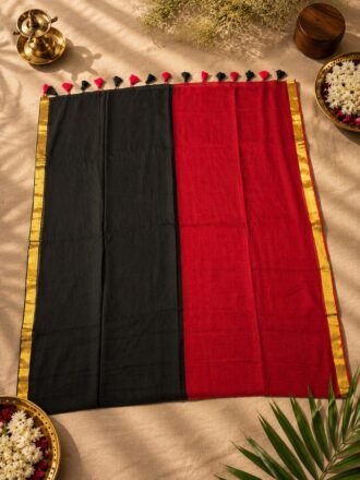 Premium Half & Half Mul Cotton Saree in Black & Red