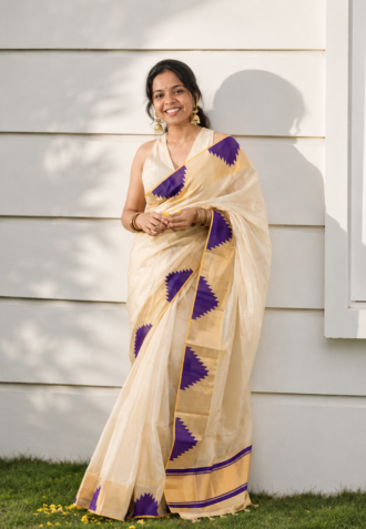 Premium Kasavu Tissue Set Saree | ഗായത്രി - Deep Royal Purple