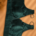 48 Hour | Green V-Neck Ready-Made Blouse | Designer Back Open Blouse with Sleeve