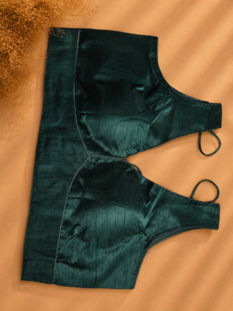 48 Hour | Green V-Neck Ready-Made Blouse | Designer Back Open Blouse with Sleeve