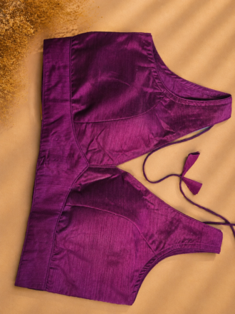 48 Hour | Wine V-Neck Ready-Made Blouse | Designer Back Open Blouse with Sleeve