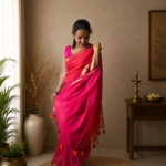 48 Hour | Half & Half Mul Cotton Saree – Pink and Coral Red Contrast