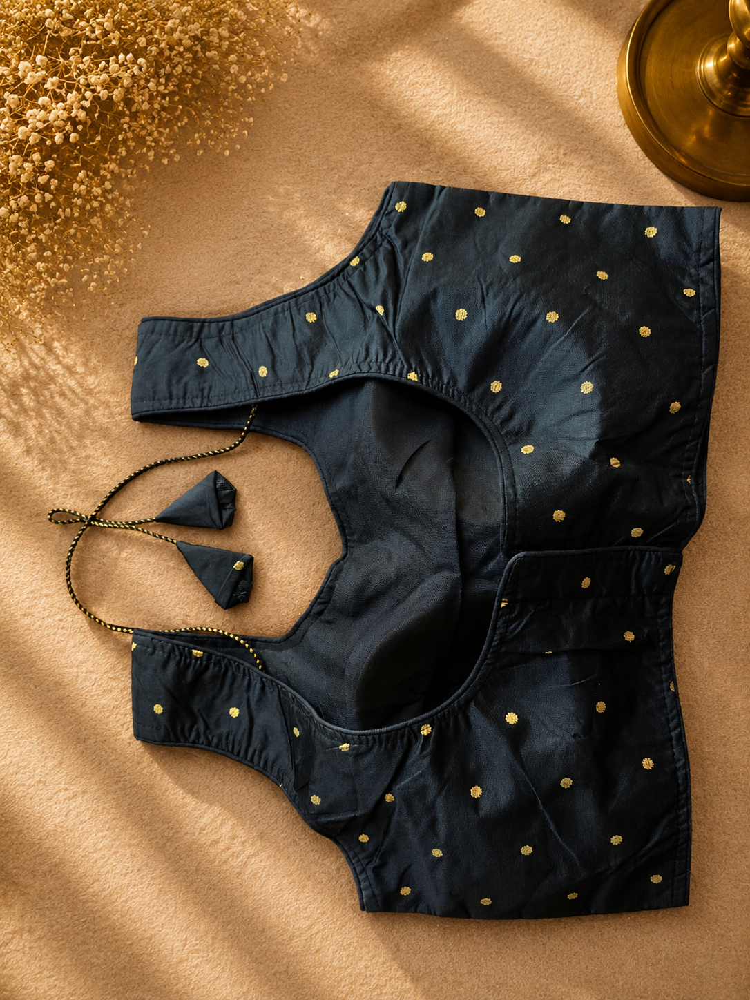 48 Hour | Premium Black Silk Ready-Made Blouse | Designer Back Open Blouse with Sleeve - Image 3