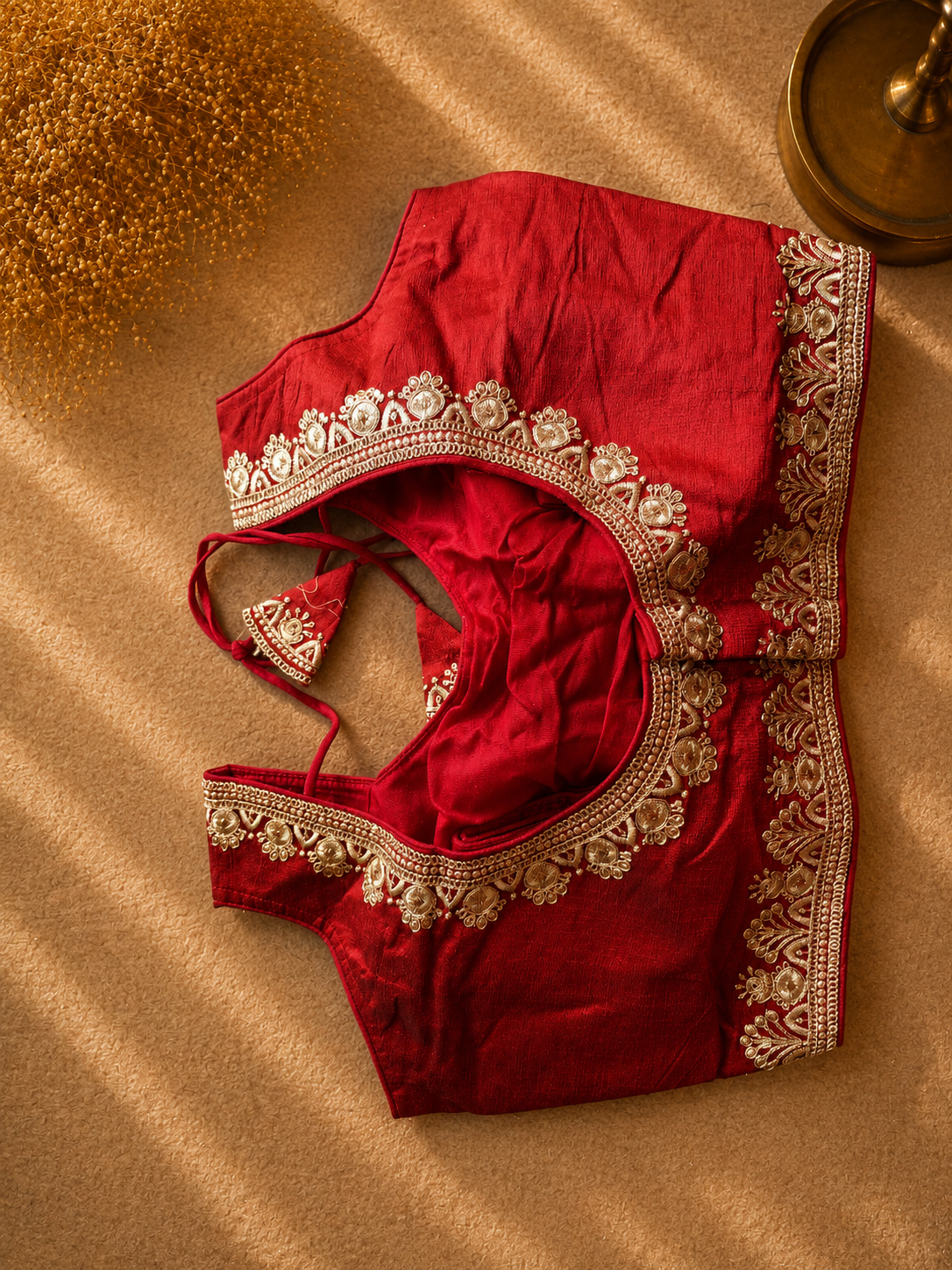 48 Hour | Designer Red-Pink Ready-Made Blouse | Designer Back Open Blouse with Sleeve - Image 4
