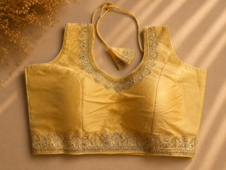 48 Hour | Designer Gold Ready-Made Blouse | Designer Back Open Blouse with Sleeve