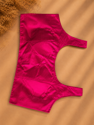 48 Hour | Rani Pink Plain Silk Ready-Made Blouse | Designer Back Open Blouse with Sleeve