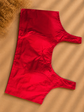 48 Hour | Red Plain Silk Ready-Made Blouse | Designer Back Open Blouse with Sleeve