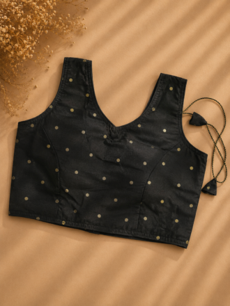 48 Hour | Premium Black Silk Ready-Made Blouse | Designer Back Open Blouse with Sleeve