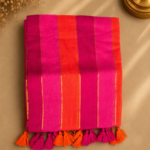 48 Hour | Premium Mul Cotton Saree in Rani Pink & Coral Orange Stripes | Festive Onam Saree UK