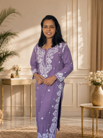 EOSS Rayon Chikankari Kurti Set - Soft Lavender Purple