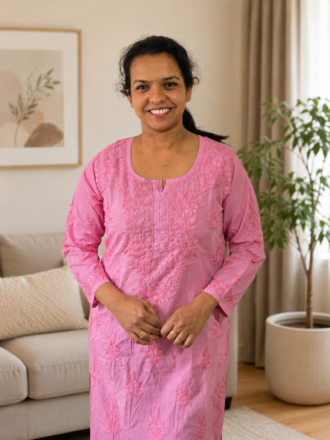 EOSS Rose Bloom Mul Cotton Chikankari Kurti